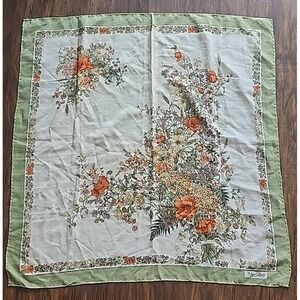 Vintage Char Lotte Silk Scarf Floral Orange Green 30 X 29 Flowers